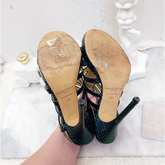 Authentic Jimmy Choo RUNWAY Emerald Elaphe Snakeskin Strappy Zip Sandals / Heels - Picture 11 of 14